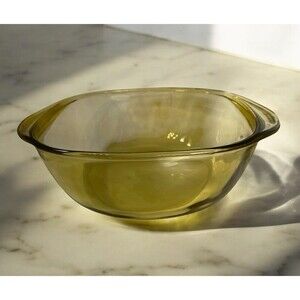 VTG Pyr-O-Rey Amber Glass Casserole Bowl Mexico AS IS Hairline Crack